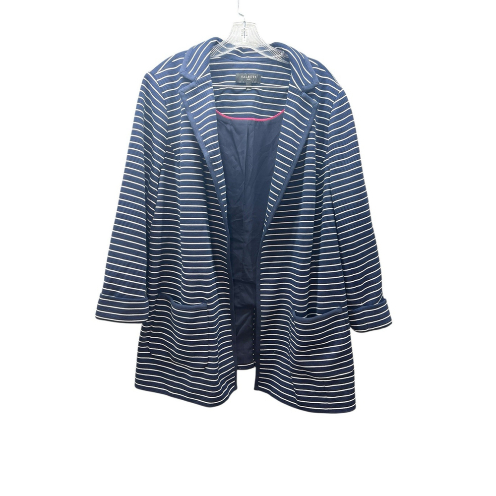 Talbots Plus Size 2X Navy White Stripe Blazer Jacket - Picture 2 of 9